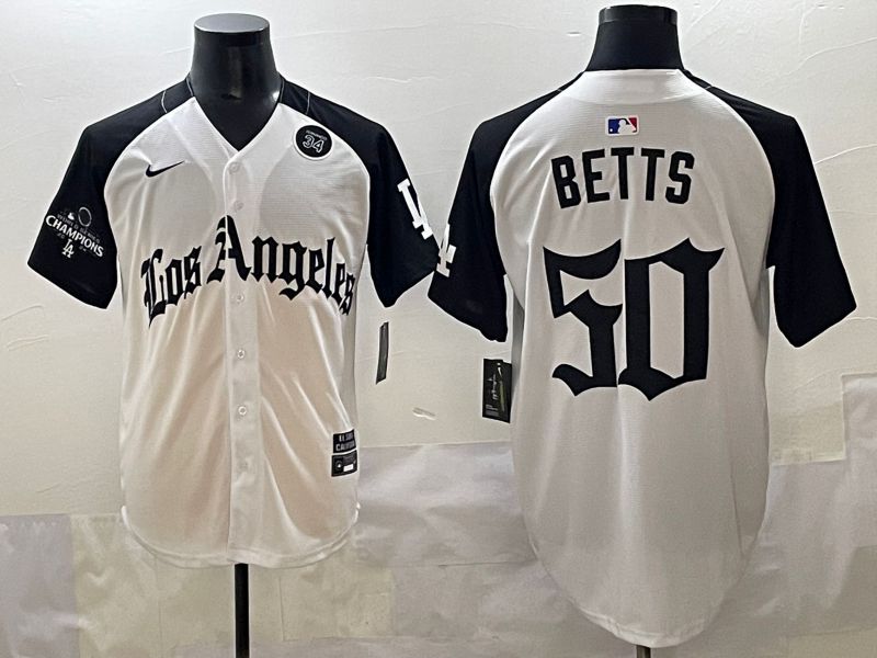 Men 2025 Los Angeles Dodgers #50 Betts White black Five generations Joint Name Nike MLB Jersey style 5269->los angeles dodgers->MLB Jersey